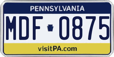 PA license plate MDF0875