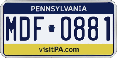 PA license plate MDF0881