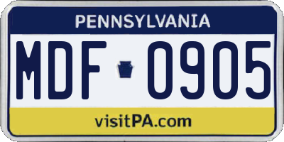 PA license plate MDF0905