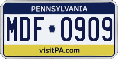 PA license plate MDF0909