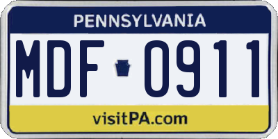 PA license plate MDF0911