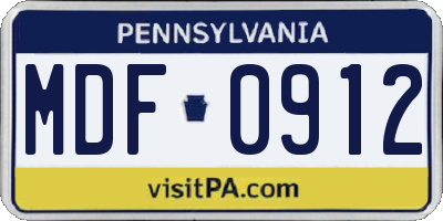 PA license plate MDF0912