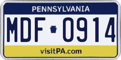 PA license plate MDF0914