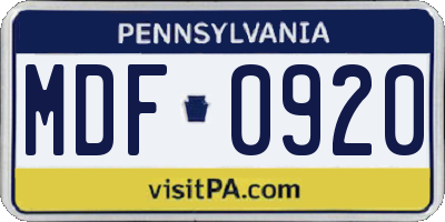 PA license plate MDF0920