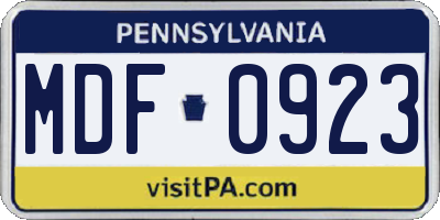 PA license plate MDF0923