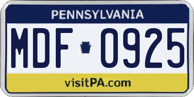 PA license plate MDF0925