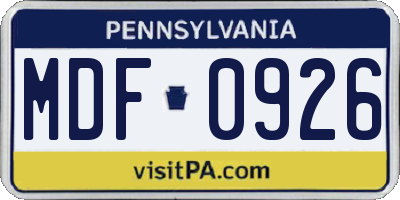 PA license plate MDF0926