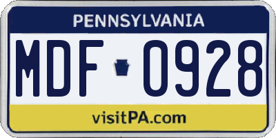 PA license plate MDF0928