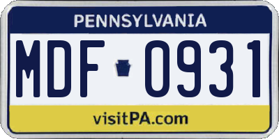 PA license plate MDF0931