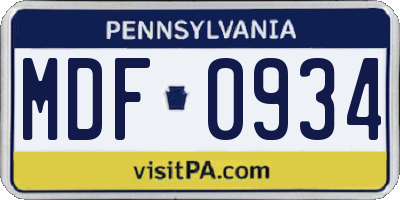 PA license plate MDF0934