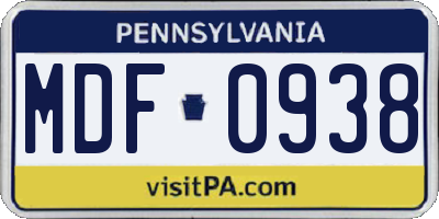 PA license plate MDF0938