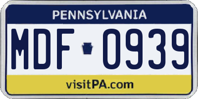 PA license plate MDF0939
