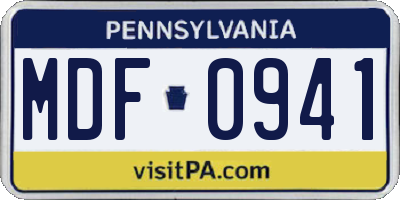 PA license plate MDF0941