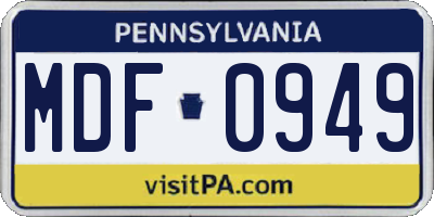 PA license plate MDF0949