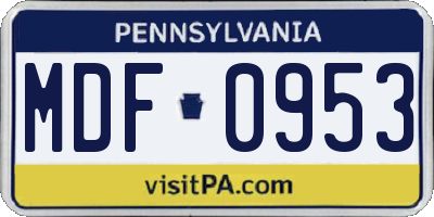 PA license plate MDF0953