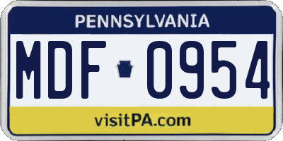 PA license plate MDF0954