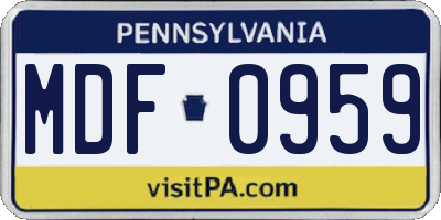 PA license plate MDF0959