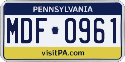PA license plate MDF0961