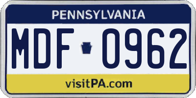 PA license plate MDF0962