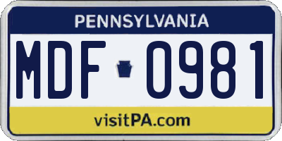 PA license plate MDF0981
