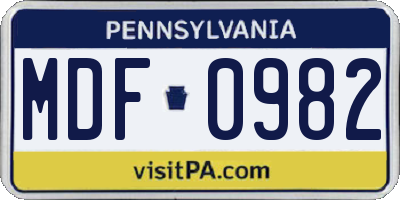 PA license plate MDF0982