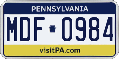 PA license plate MDF0984