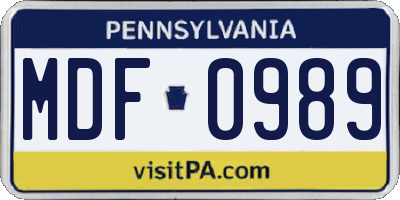 PA license plate MDF0989