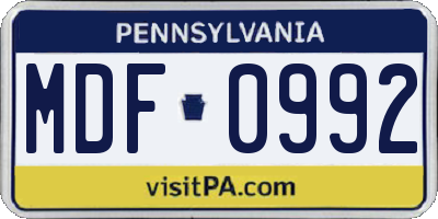 PA license plate MDF0992