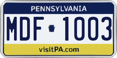 PA license plate MDF1003
