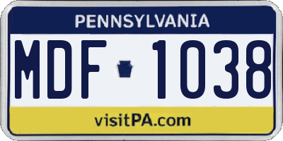 PA license plate MDF1038