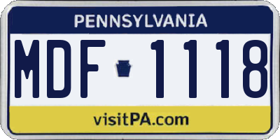 PA license plate MDF1118