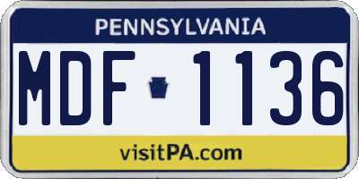 PA license plate MDF1136