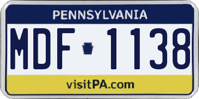 PA license plate MDF1138