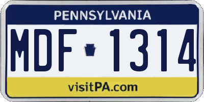 PA license plate MDF1314