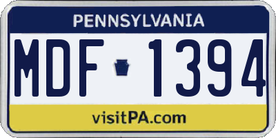 PA license plate MDF1394