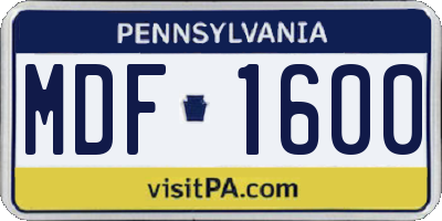 PA license plate MDF1600