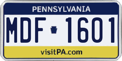 PA license plate MDF1601