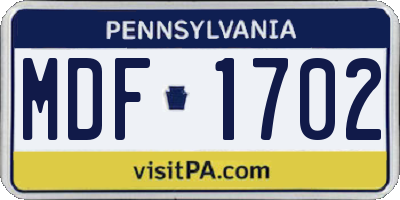 PA license plate MDF1702