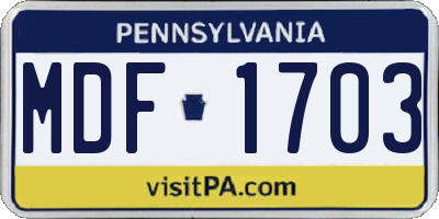PA license plate MDF1703