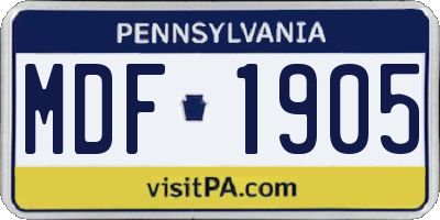 PA license plate MDF1905