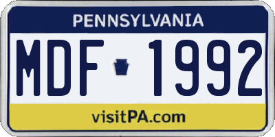 PA license plate MDF1992