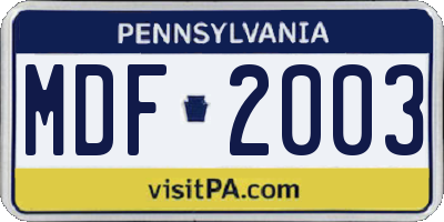 PA license plate MDF2003