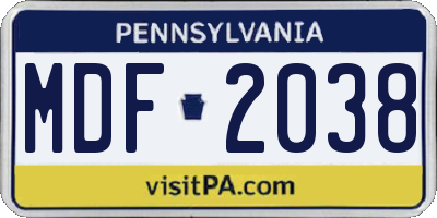 PA license plate MDF2038