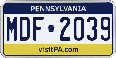 PA license plate MDF2039