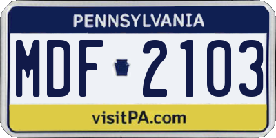 PA license plate MDF2103