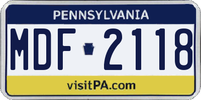 PA license plate MDF2118