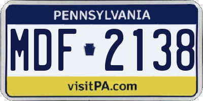 PA license plate MDF2138