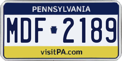 PA license plate MDF2189