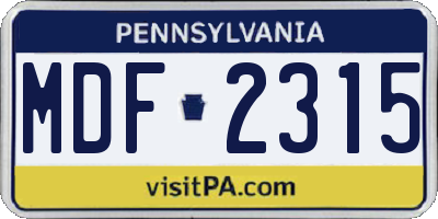 PA license plate MDF2315