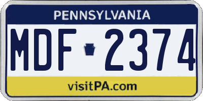 PA license plate MDF2374